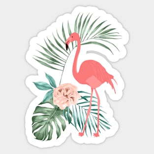 Flamingo Monstera and Rose Sticker